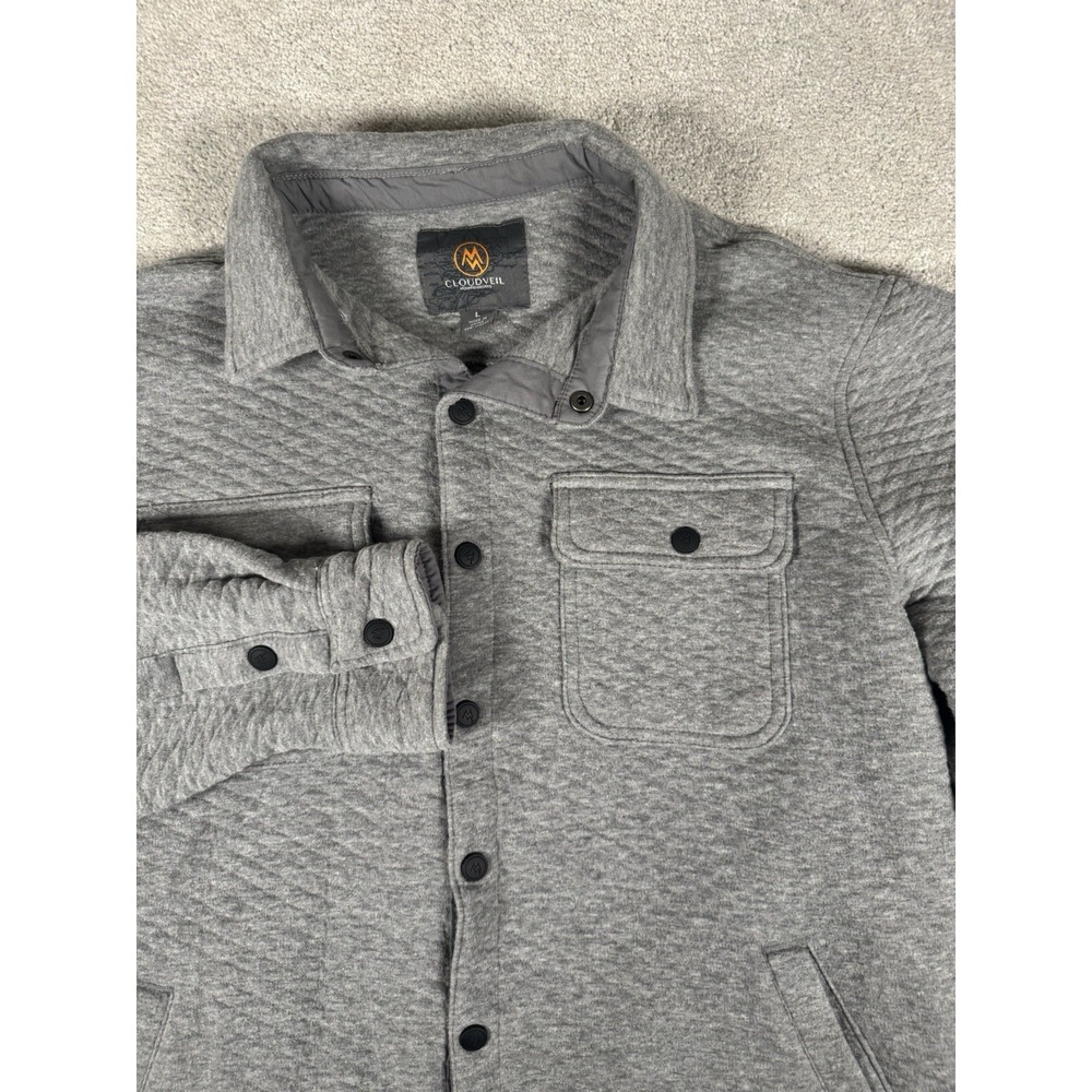 Cloudveil Quilted Shacket Mens L Large Gray Jacquard Knit Jacket Snap